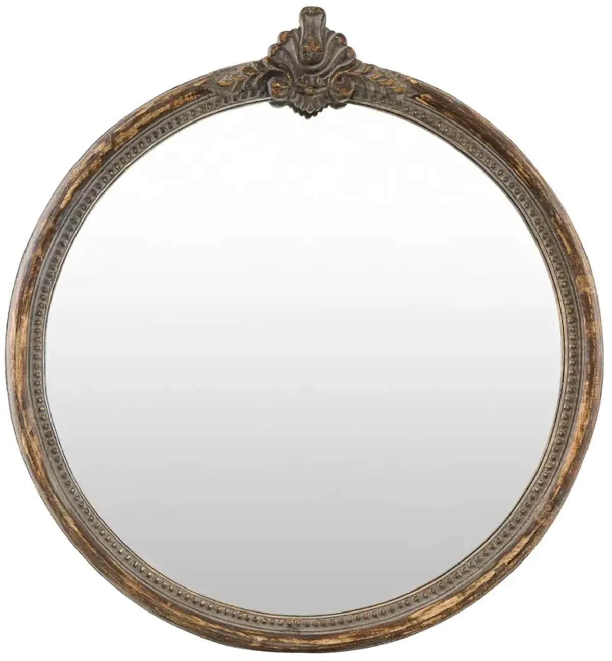 Quince Updated Traditional Antique Brown Mango Wood Round Wall Mirror