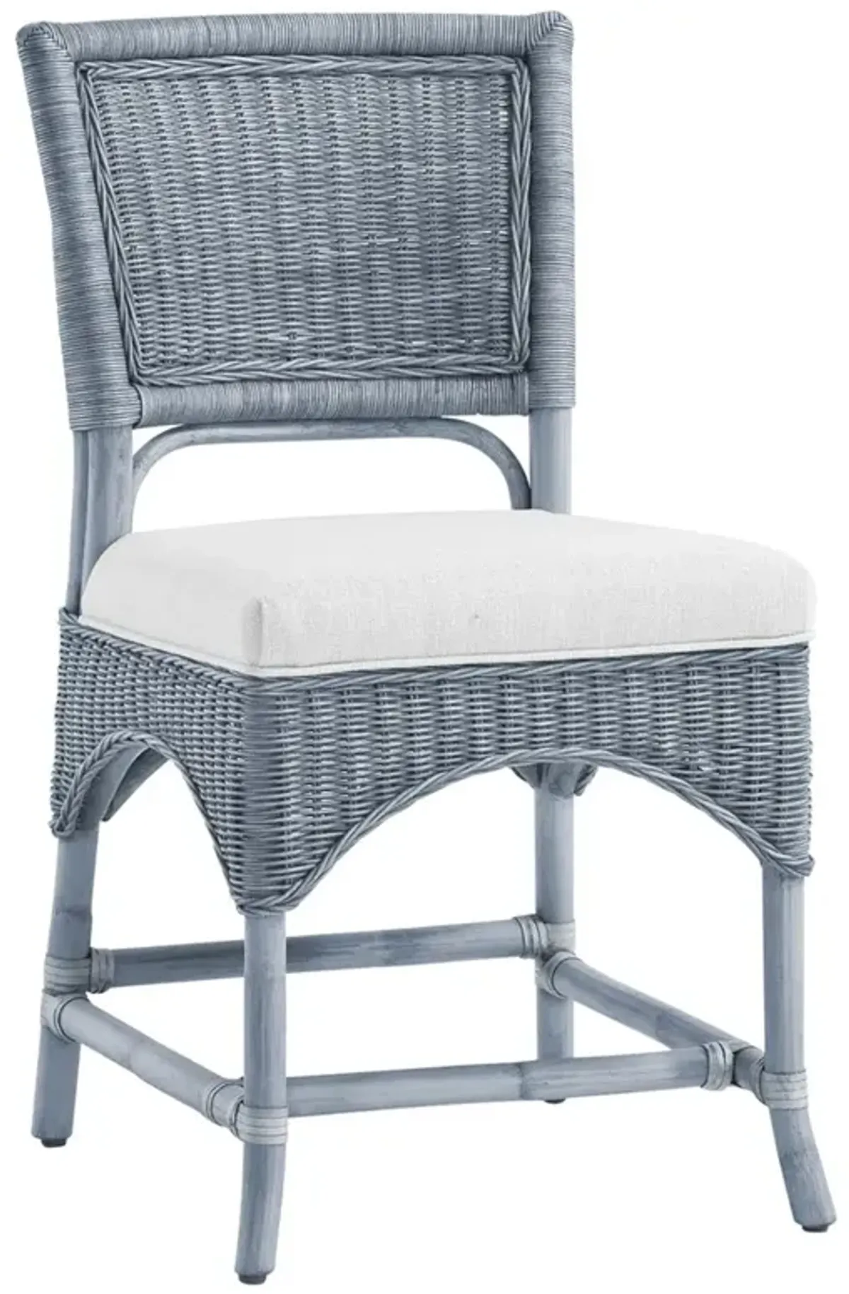 Alice Coastal Beach White Performance Blue Woven Rattan Dining Chair