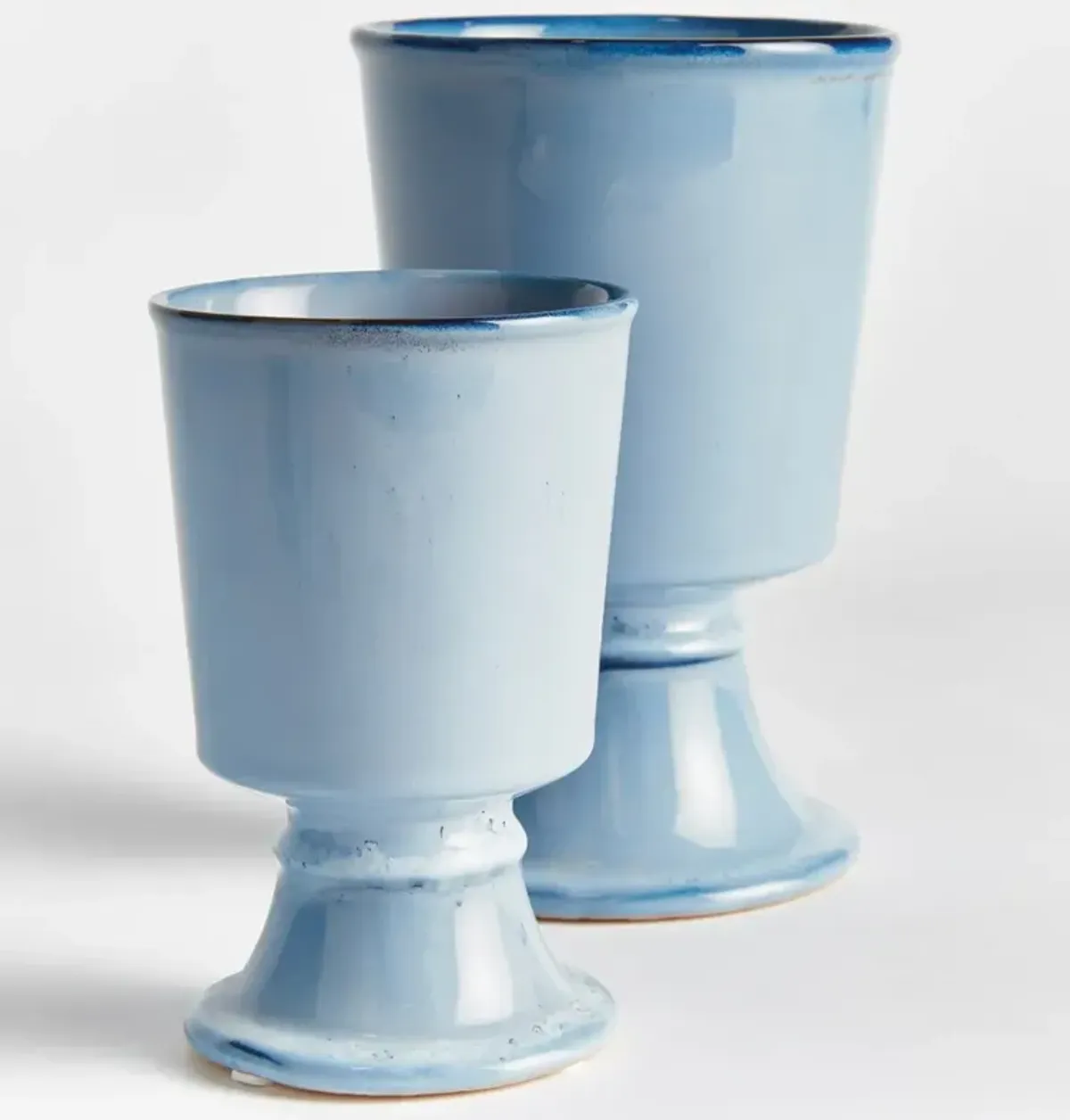Kelsey Coastal Blue Glazed Stoneware Footed Outdoor Planter - Set of 2