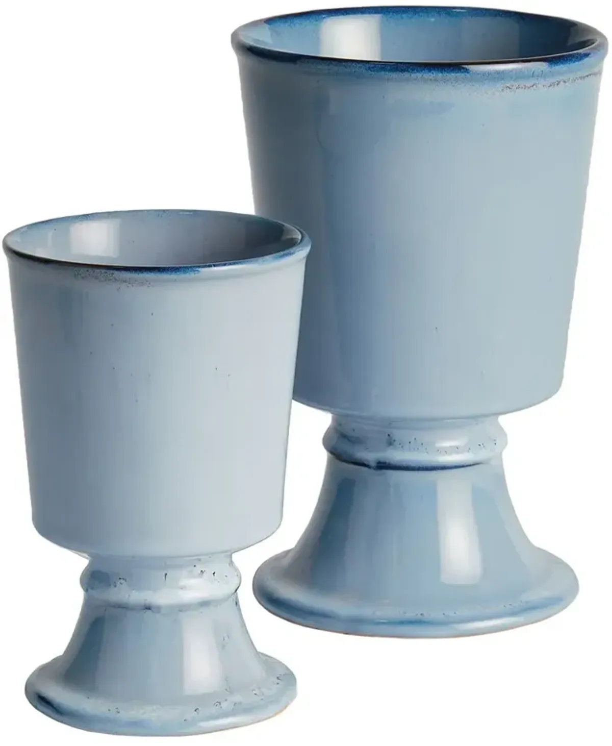 Kelsey Coastal Blue Glazed Stoneware Footed Outdoor Planter - Set of 2
