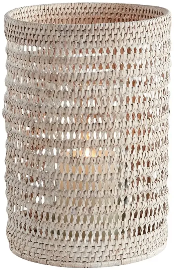 Hollis Coastal Whitewash Rattan Hurricane Candleholder - Large