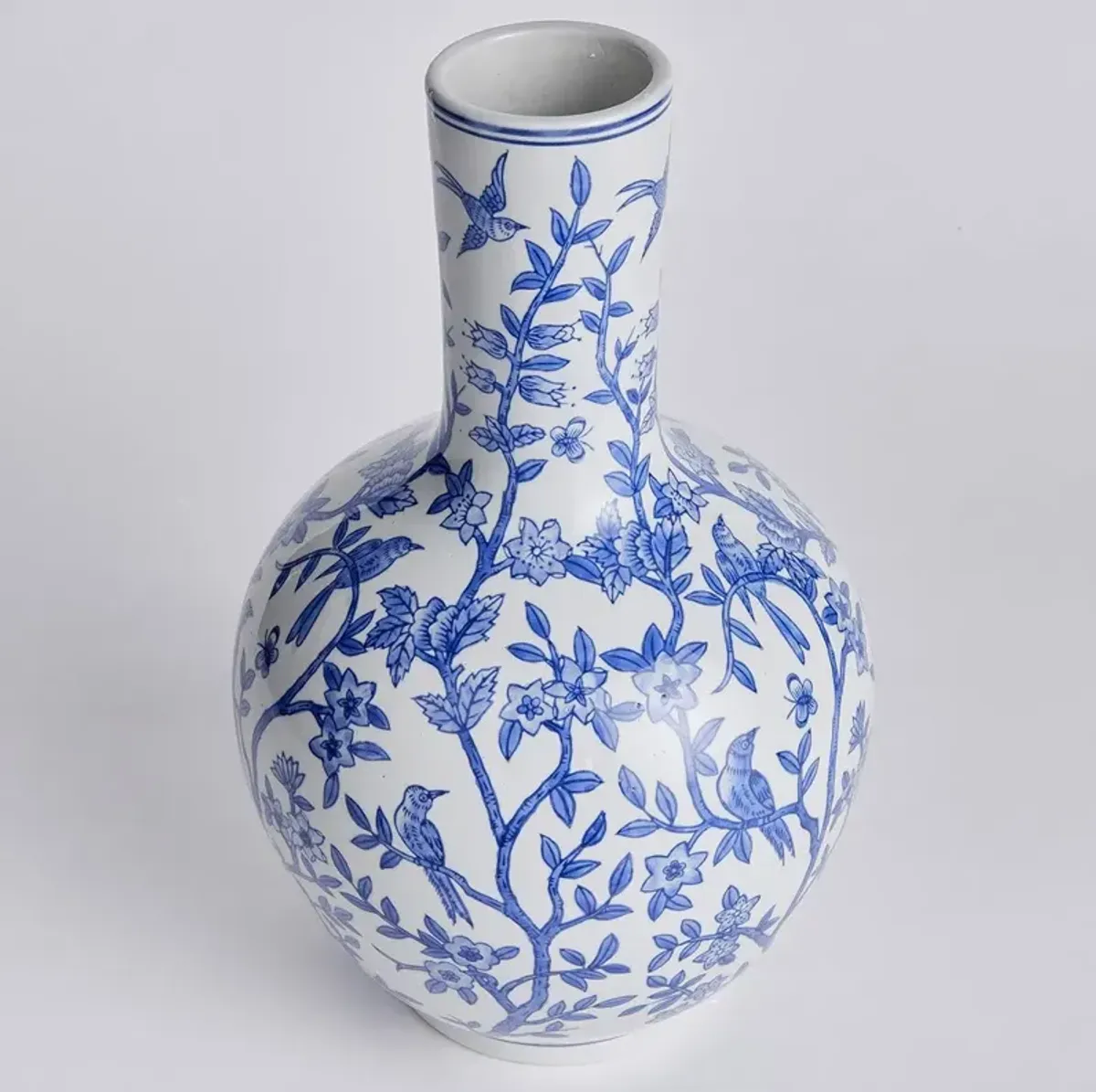 Eliza Updated Traditional Blue Ceramic Floral Table Vase