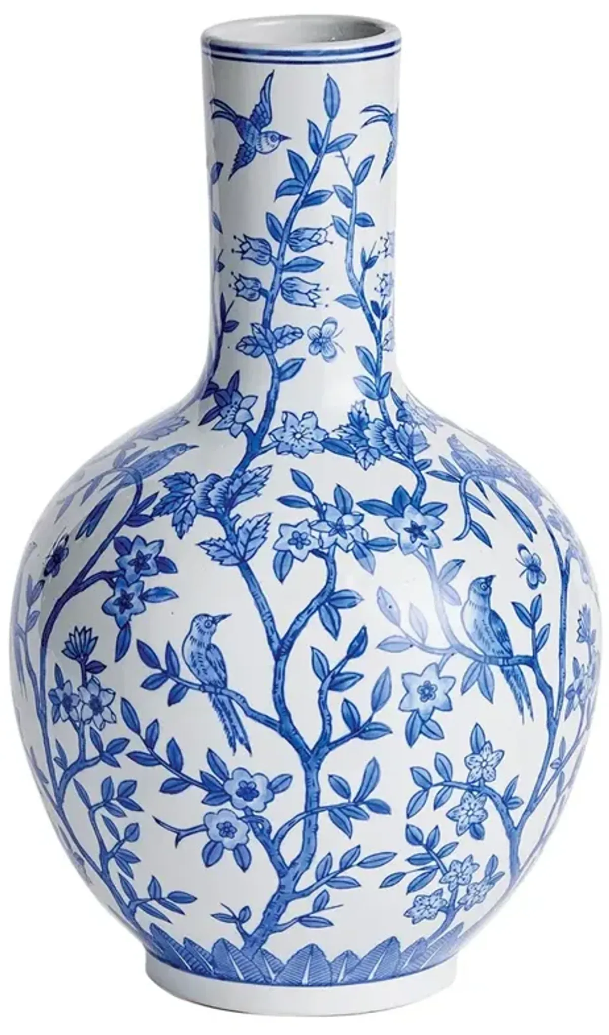 Eliza Updated Traditional Blue Ceramic Floral Table Vase