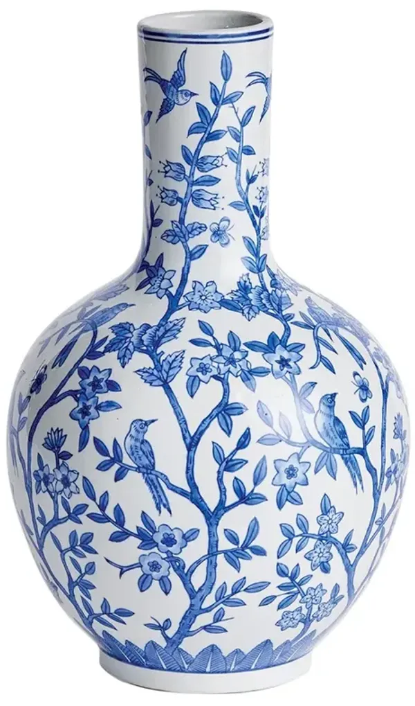 Eliza Updated Traditional Blue Ceramic Floral Table Vase