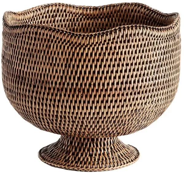 Hollis Updated Traditional Brown Rattan Footed Scalloped Planter
