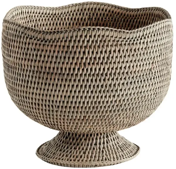 Hollis Updated Traditional Greywash Rattan Footed Scalloped Planter
