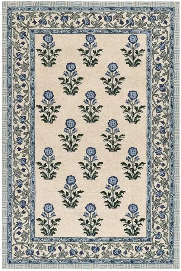 Colwyn Updated Traditional Blue Wool Floral Patterned Rug - 2'x3'