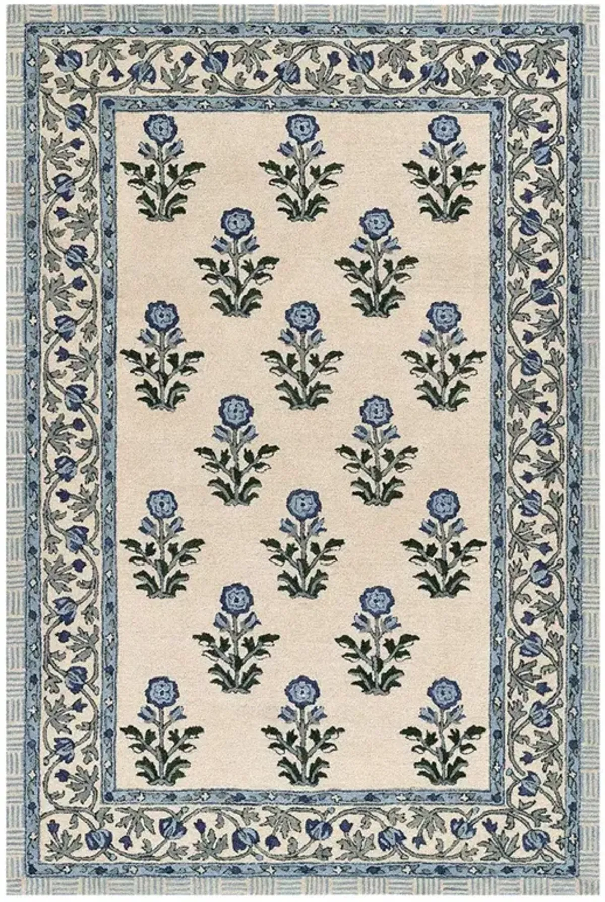 Colwyn Updated Traditional Blue Wool Floral Patterned Rug - 2'6"x8'