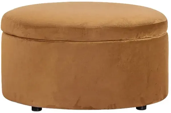 Holland Gingerbread Velvet Round Storage Ottoman - 30”