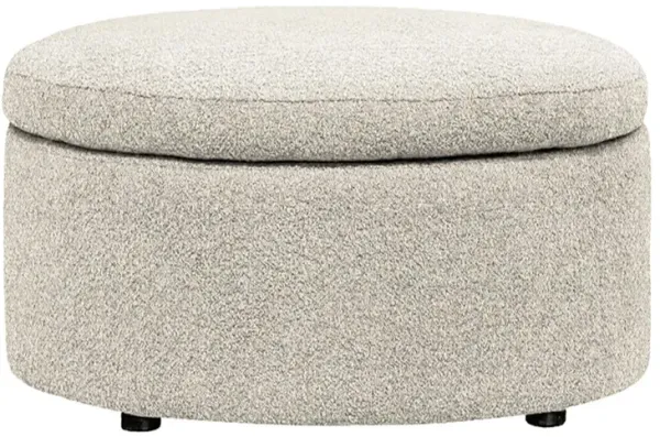 Holland Cloud Grey Textured Bouclé Round Storage Ottoman - 30”
