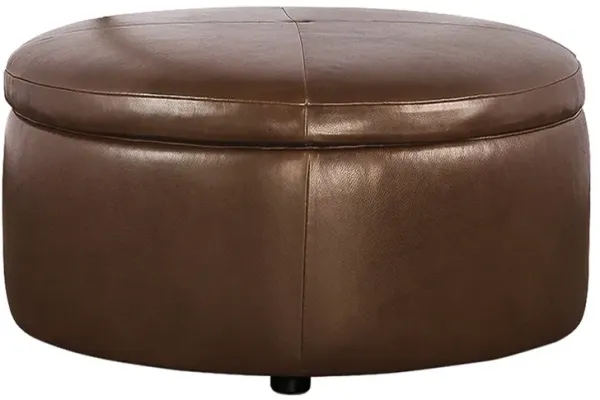 Holland Whisky Leather Round Storage Ottoman - 30”