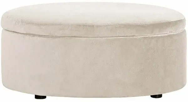 Holland Heathered Ivory Performance Round Storage Ottoman - 38”