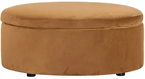 Holland Gingerbread Velvet Round Storage Ottoman - 38”