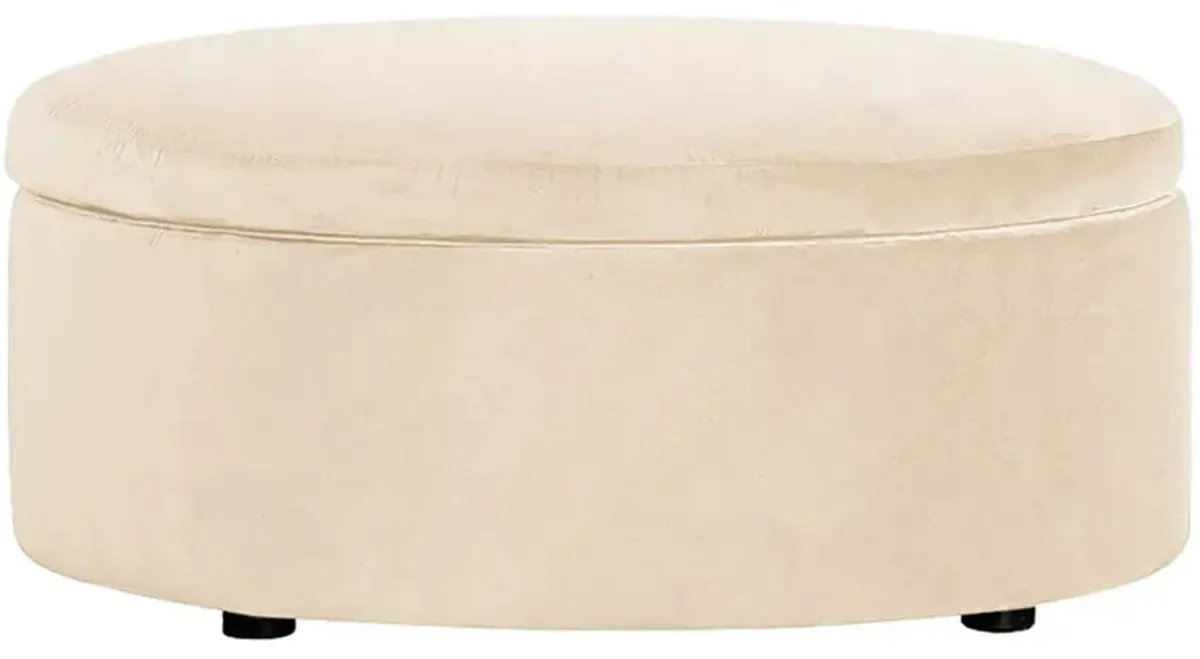 Holland Coconut Cream Performance Round Storage Ottoman - 38”