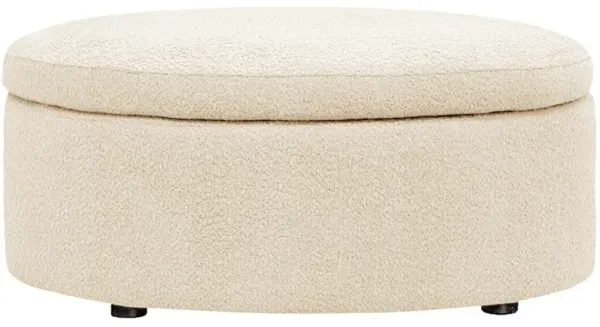 Holland Whipped Cream Textured Bouclé Round Storage Ottoman - 38”