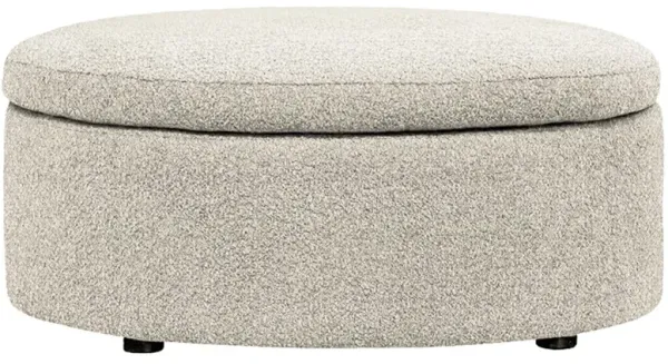 Holland Cloud Grey Textured Bouclé Round Storage Ottoman - 38”