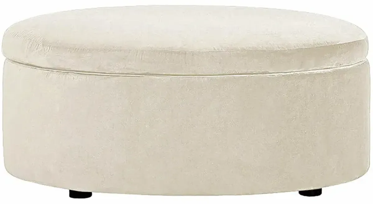 Holland Parchment Performance Round Storage Ottoman - 38”