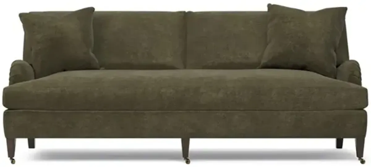 Cordelia Tuscan Olive Velvet Bench Cushion Sofa - 93"