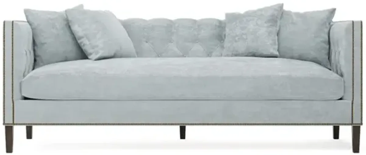 Winifred Pale Blue Velvet Bench Cushion Sofa - 92"