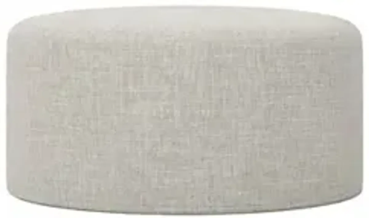 Lexie Fog Textured Weave Slipcovered Round Ottoman - 37”