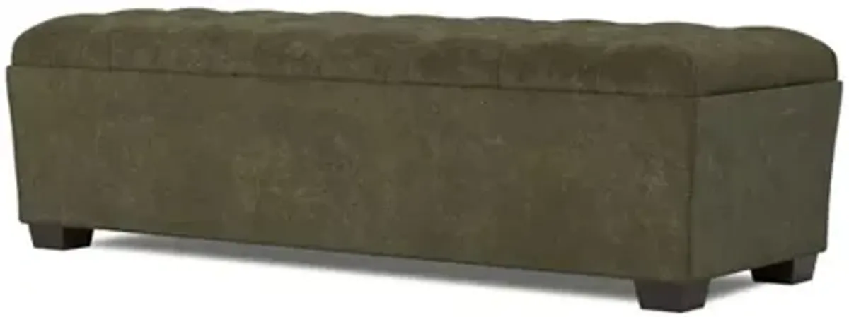 Macklin Tuscan Olive Velvet Tufted Rectangular Ottoman - 63”