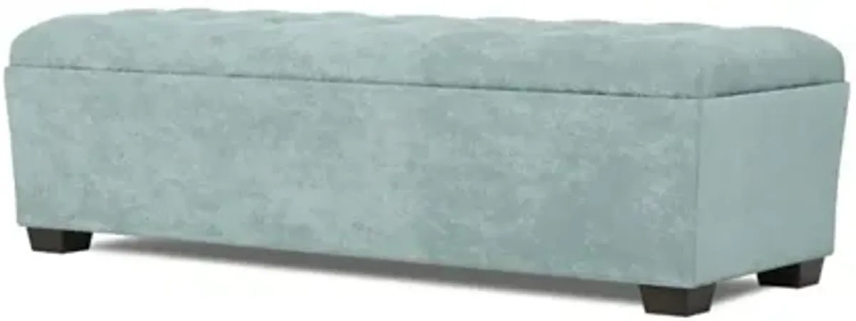Macklin French Blue Velvet Tufted Rectangular Ottoman - 63”
