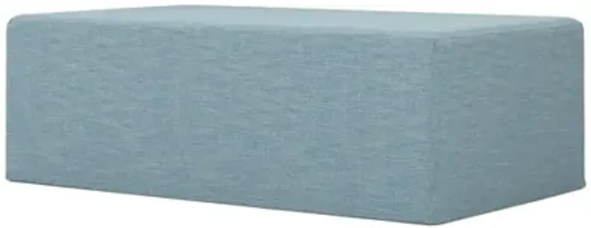 Lexie Eggshell Blue Performance Slipcovered Rectangular Ottoman - 53”