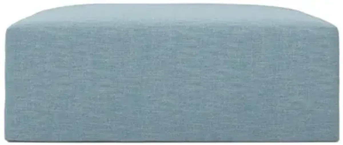 Lexie Eggshell Blue Performance Slipcovered Square Ottoman - 53”