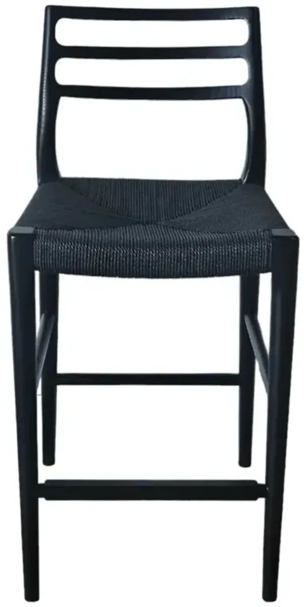 Mira Coastal Beach Black Wood Rope Counter Stool