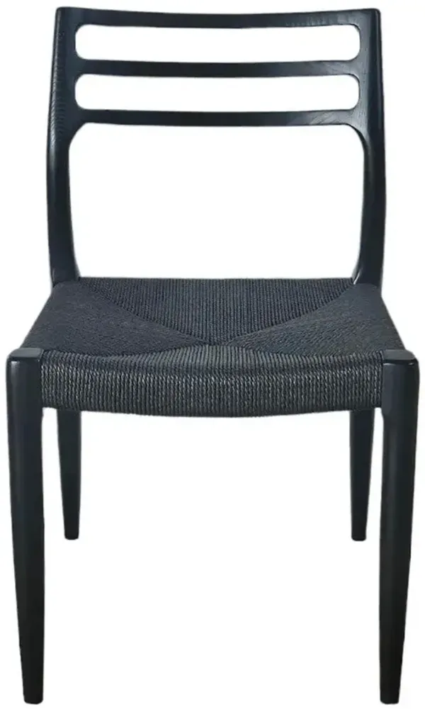 Mira Coastal Beach Black Wood Rope Dining Chair - Set of 2