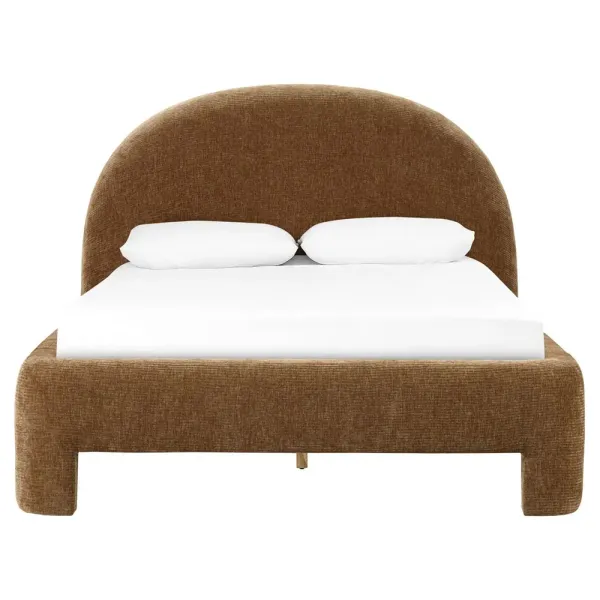 Leigh Modern Classic Brown Upholstered Curved Bed - King
