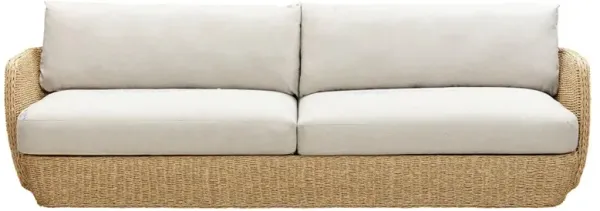 Viana Coastal Beige Upholstered Natural Wicker Outdoor Sofa - 93"