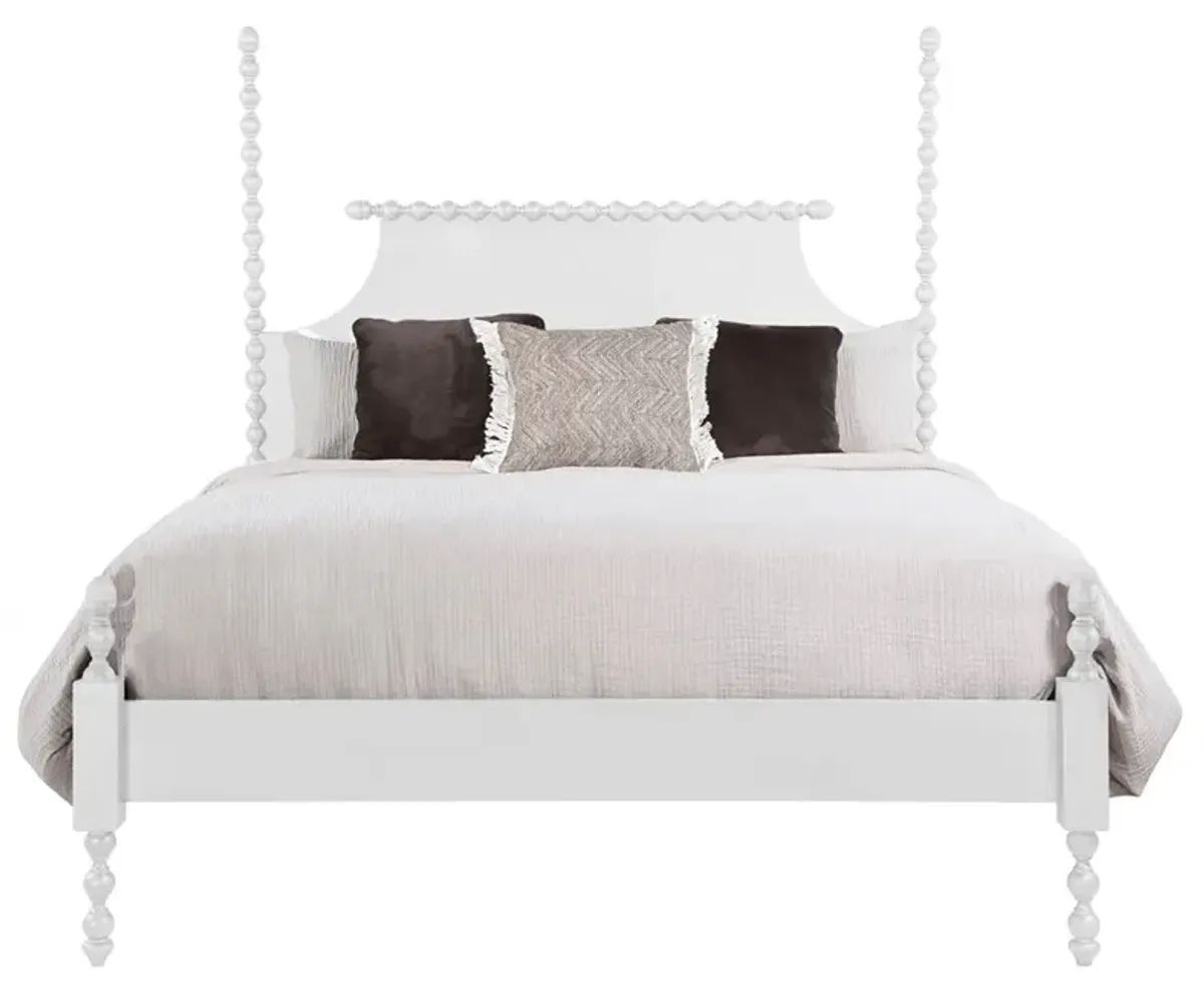 Elio Updated Traditional White Wood Spindle Poster Bed - Queen