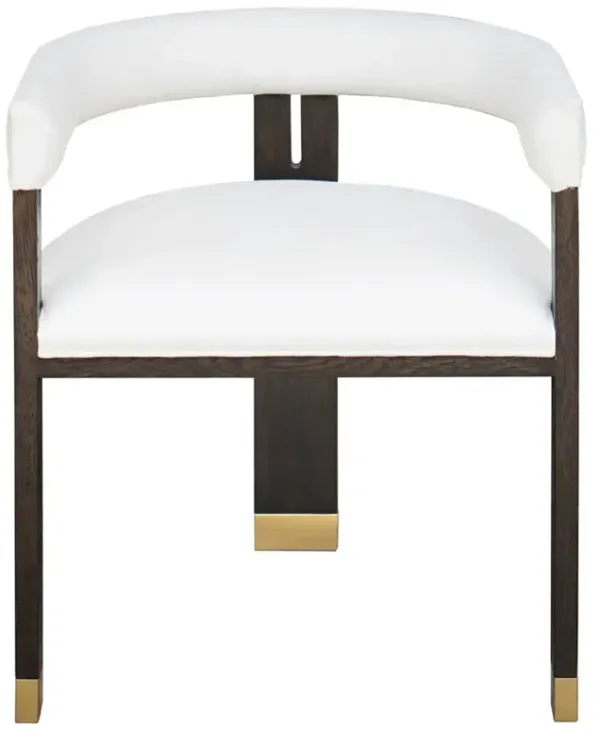 Worlds Away Jude Modern Classic White Performance Linen Espresso Wood Oak Barrel Chair