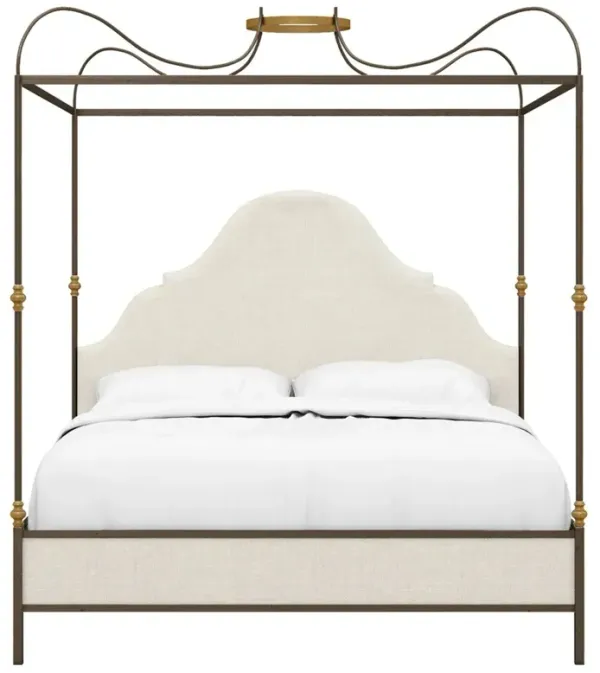 Beatrice Updated Traditional Beige Performance Bronze Iron Canopy Bed - King