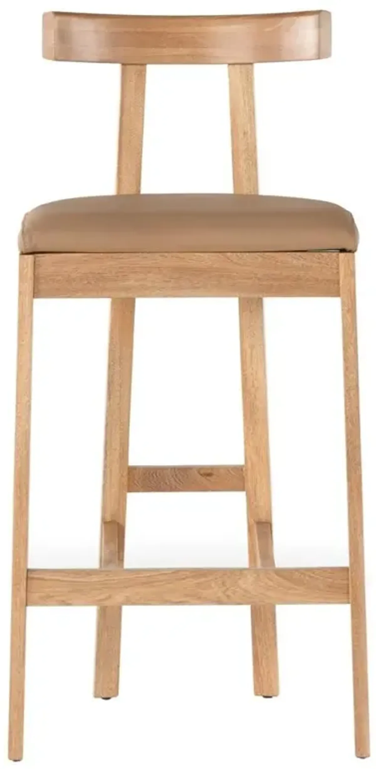 Open Box Madina Mid Century Modern Brown Upholstered Leather Natural Wood Bar Stool