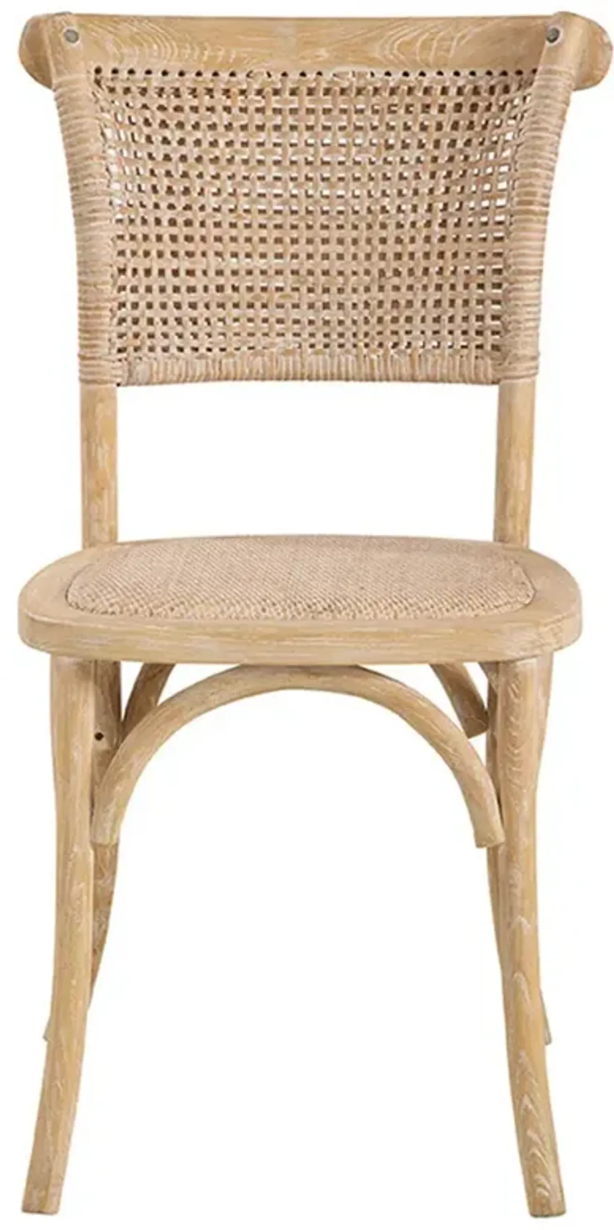 Open Box Isaiah Coastal Beach Beige Wood Woven Rattan Dining Side Chair