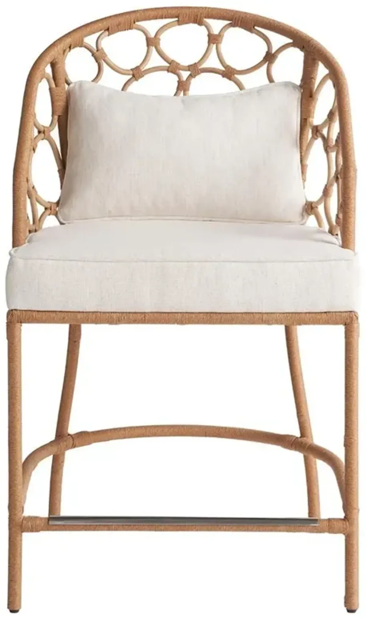 Open Box Camilla Coastal Beach Off White Upholstered Natural Woven Rattan Counter Stool
