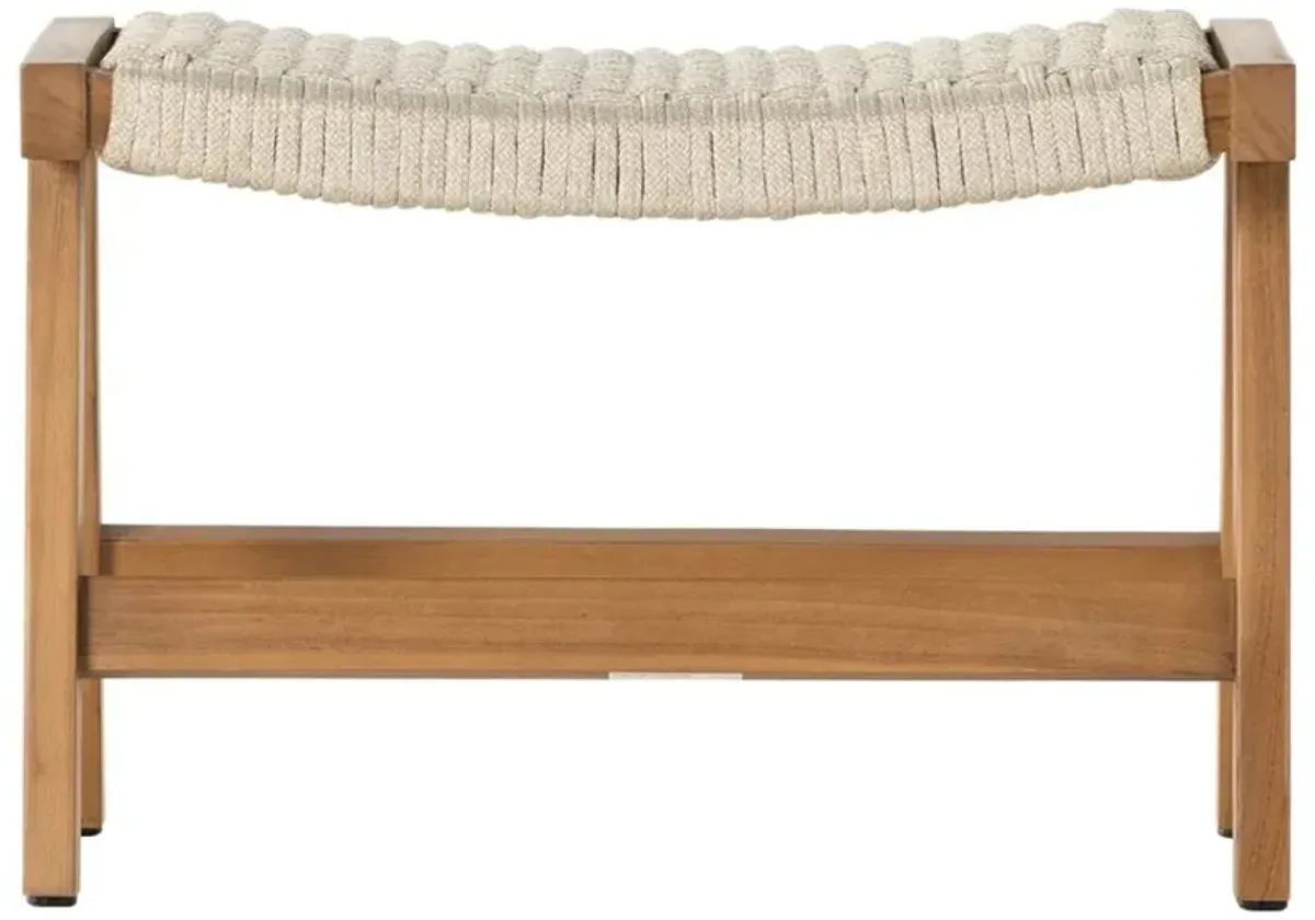 Open Box Dion Coastal Beach Light Brown Woven Rope Natural Teak Wood Outdoor Stool