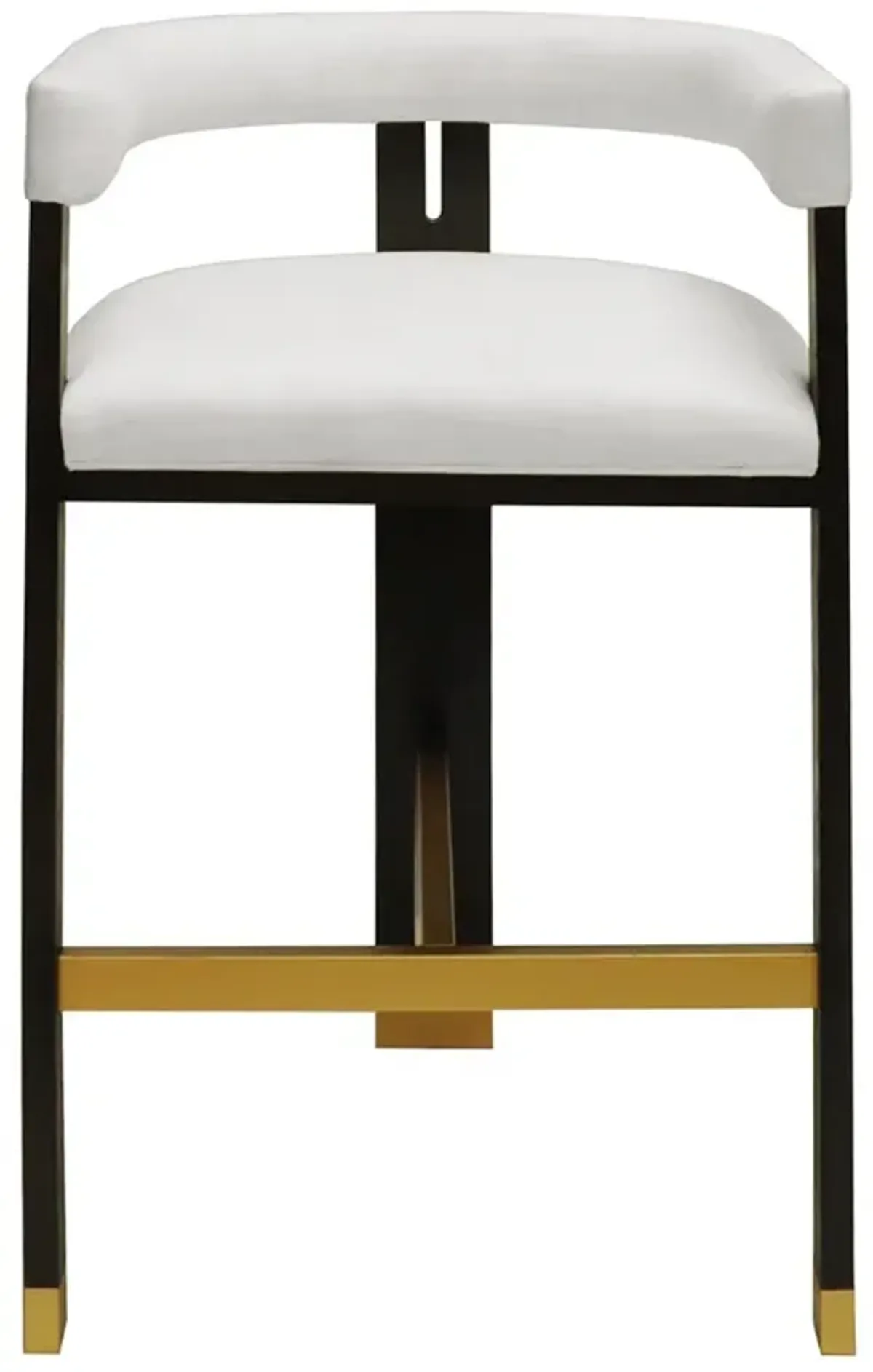 Open Box Worlds Away Connery Mid Century White Upholstered Black Oak Barrel Bar Stool