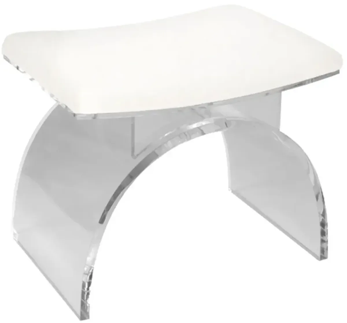 Open Box Worlds Away Marlowe Regency White Upholstered Clear Acrylic Frame Ottoman