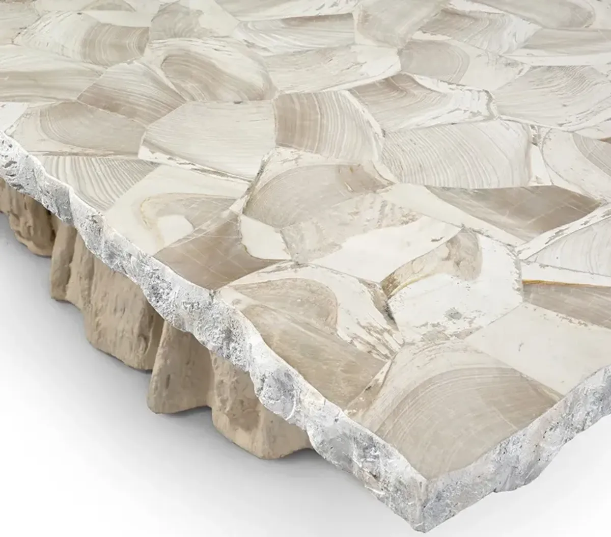 Palecek Camilla Coastal Beach White Inlaid Fossilized Clam Stonecast Dining Table - 103"