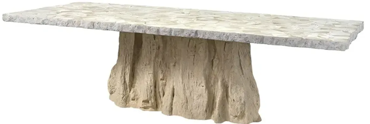 Palecek Camilla Coastal Beach White Inlaid Fossilized Clam Stonecast Dining Table - 103"