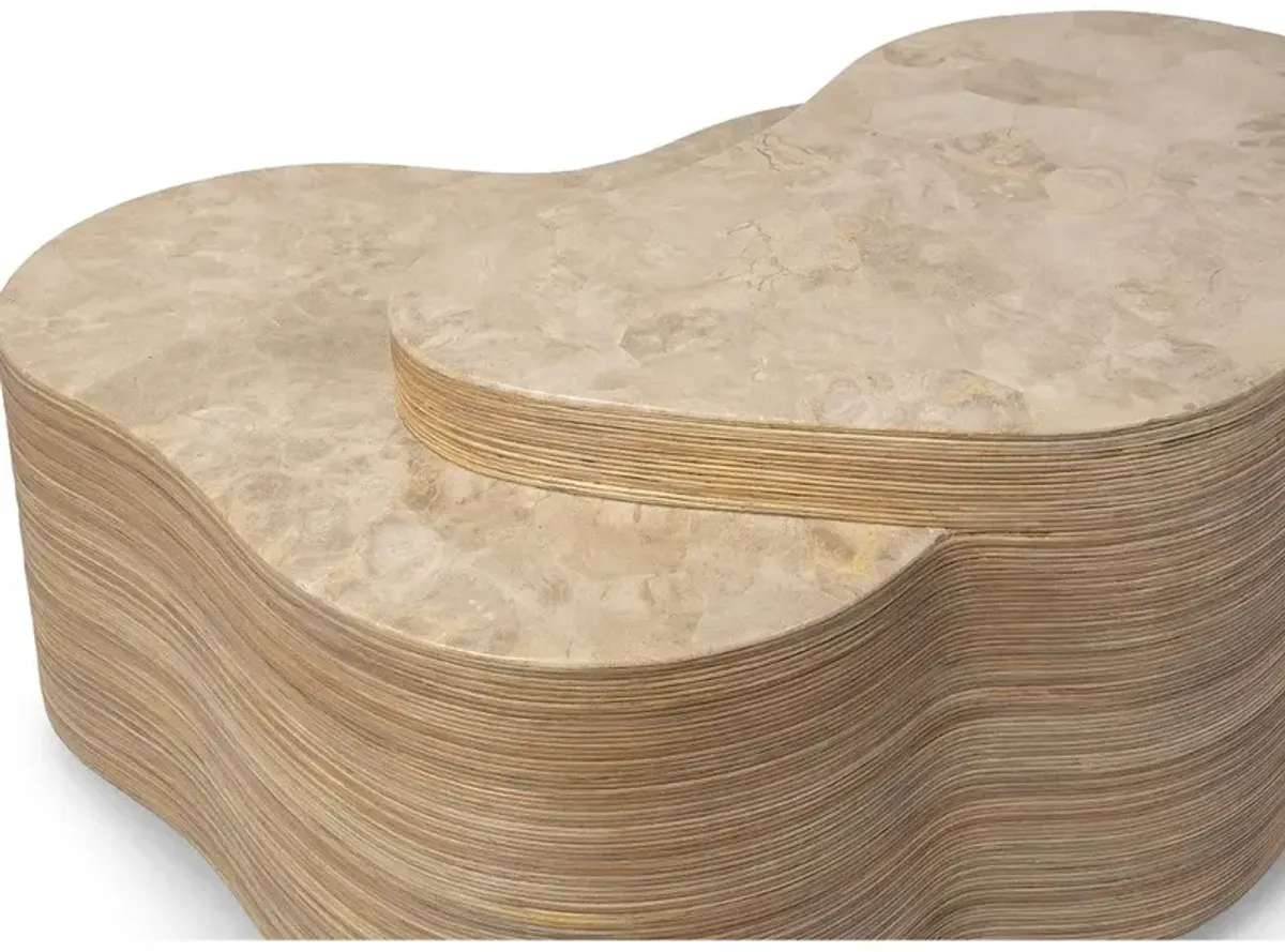 Palecek Levine Coastal Beach Natural Stone Brown Rattan Coffee Table