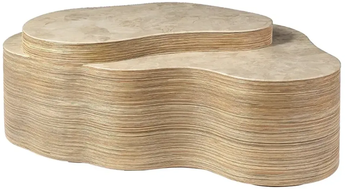 Palecek Levine Coastal Beach Natural Stone Brown Rattan Coffee Table