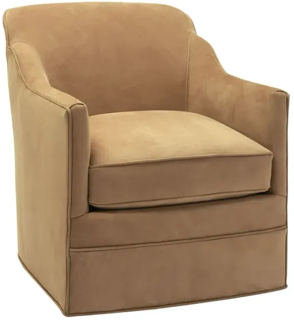 Urmila Updated Traditional Camel Brown Leather Swivel Arm Chair