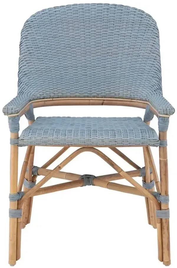 Natasha Coastal Beach Blue Woven Rattan Dining Arm Chair