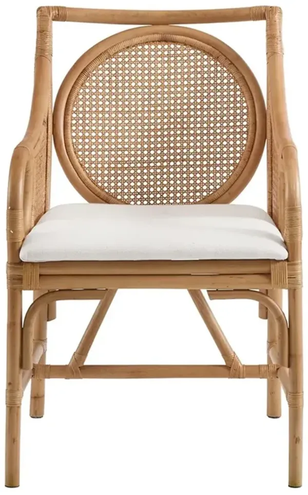Diane Coastal Beach Natural Woven Rattan Dining Arm Chair