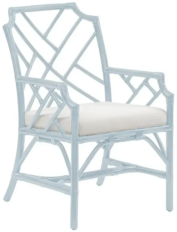 Bella Coastal Beach Light Blue Woven Rattan Dining Arm Chair