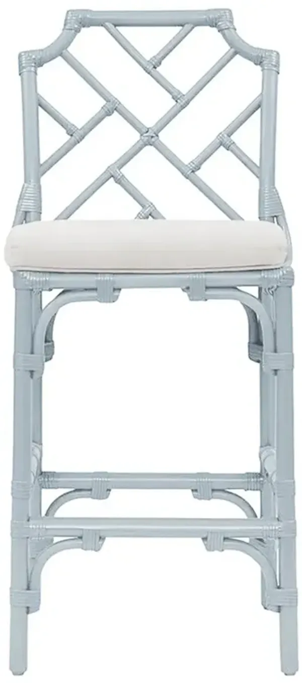 Bella Coastal Beach Light Blue Woven Rattan Bar Stool